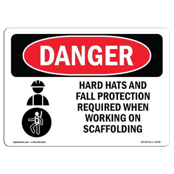 OSHA, Hats Fall Protection Required Scaffolding, 14in X 10in Plastic, 14" W, 10" H, Landscap